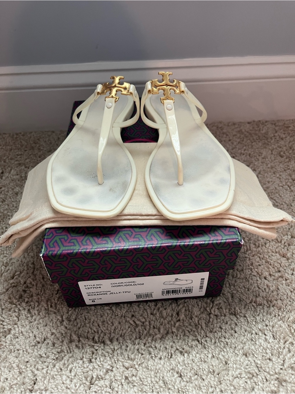 Tory Burch Ivory/Gold Roxanne Jelly sandals